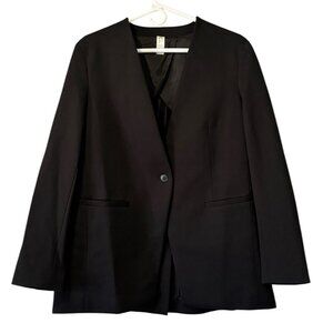 Spanx Perfect Collarless Blazer Black Ponte Knit Jacket Oversized Women’s Size M